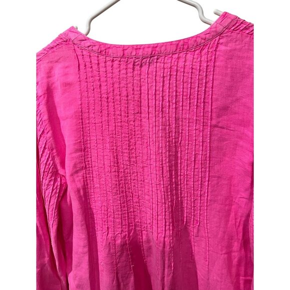 Vineyard Vines Womens Small Pink Pleated Tunic Top 100% Linen Long Sleeve - Picture 8 of 8